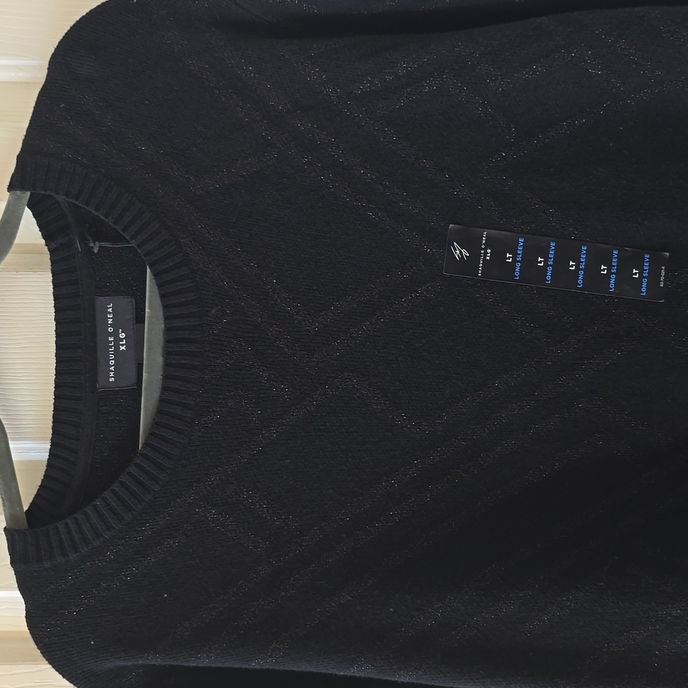SHAQUILLE O'NEAL MENS BIG AND TALL BLACK LONG SLEEVE PULLOVER SWEATER SIZE LT
